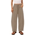 thumbnail image 7 of Womens Cotton Linen Lounge Pants Solid Stripe Elastic Loose Wide Leg Trousers With Pocket Relaxing at Home Clothes, 7 of 7
