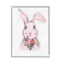 Stupell Industries Pink Bunny & Flowers Animals & Insects Painting White Framed Art Print Wall Art, 24 x 30