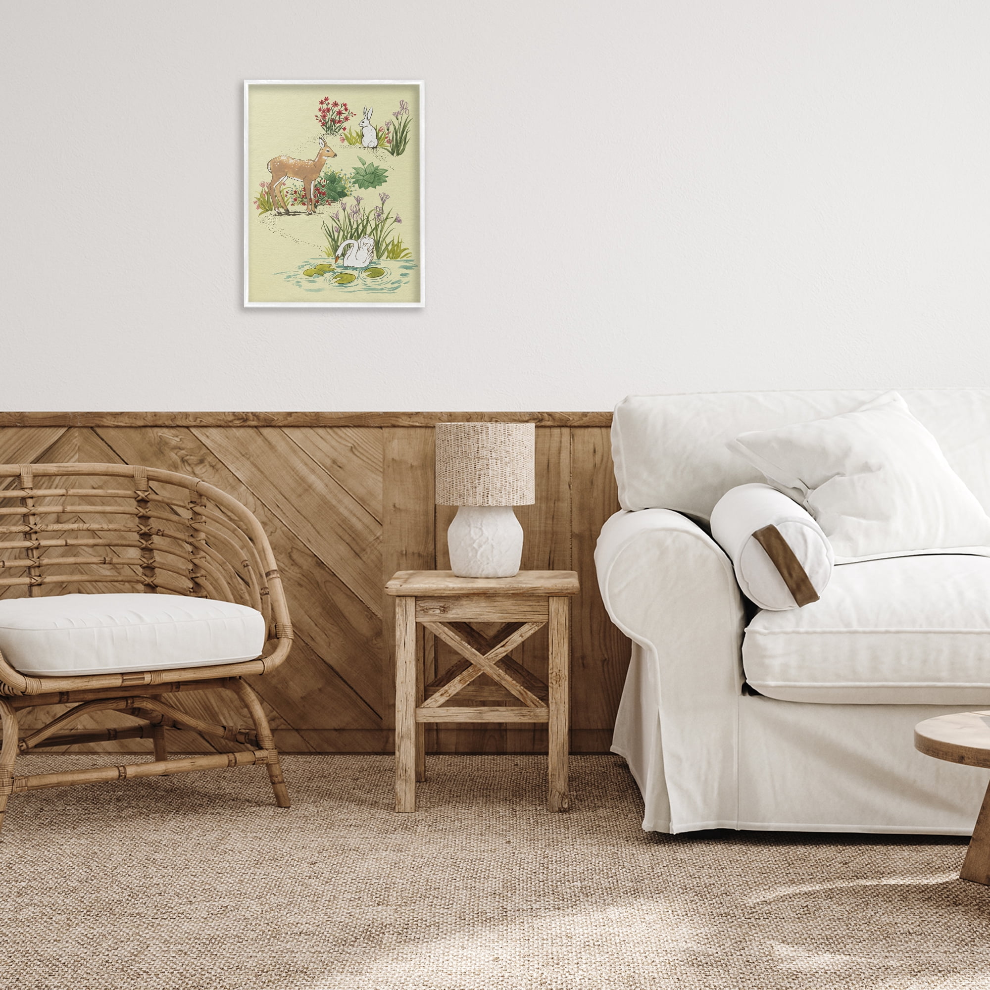 Stupell Industries Peaceful Spring Animals White Framed Giclee Art, design by Grace Popp