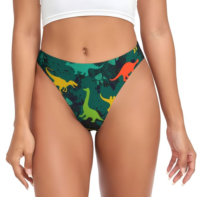 Balery Colorful Dinosaurs Tangas de Algodón para Mujer con Estampado – Ropa Interior Sexy, Transpirable, G-string-XX-Large