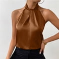 thumbnail image 3 of GUACER Tank Tops for Women Sleeveless Satin Lightweight Blouses Elegant Twist Front Halter Keyhole Back Cami Tops, 3 of 6
