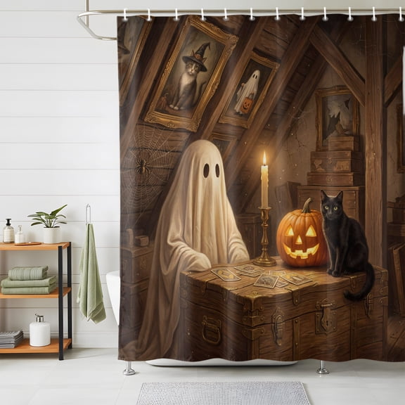 Halloween Shower Curtains for Bathroom, Farmhouse Vintage Scary Ghosts Pumpkin Cat Waterproof Fabric Shower Curtain, Decorative Bathroom Curtain for Bathtub, 72"x84", No Hooks Included