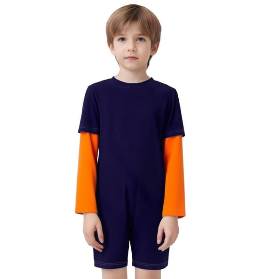 Doomiva Kids Girls Boys Special Needs Adaptive Clothing Easy Dressing Anti-Strip Romper Long Sleeve Zip Back Jumpsuit Navy Blue Orange 8