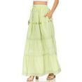 thumbnail image 3 of Sakkas Solid Embroidered Gypsy / Bohemian Full / Maxi / Long Cotton Skirt - Spring Green - One Size, 3 of 5