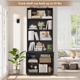 thumbnail image 3 of Hiphuta 73" Tall 6-Tier Bookcase with Cabinet, 26" Wide Minimalist Single Row Bookshelf with 2 Doors and 4 Open Shelves, for Office Living Room, Black, 3 of 7