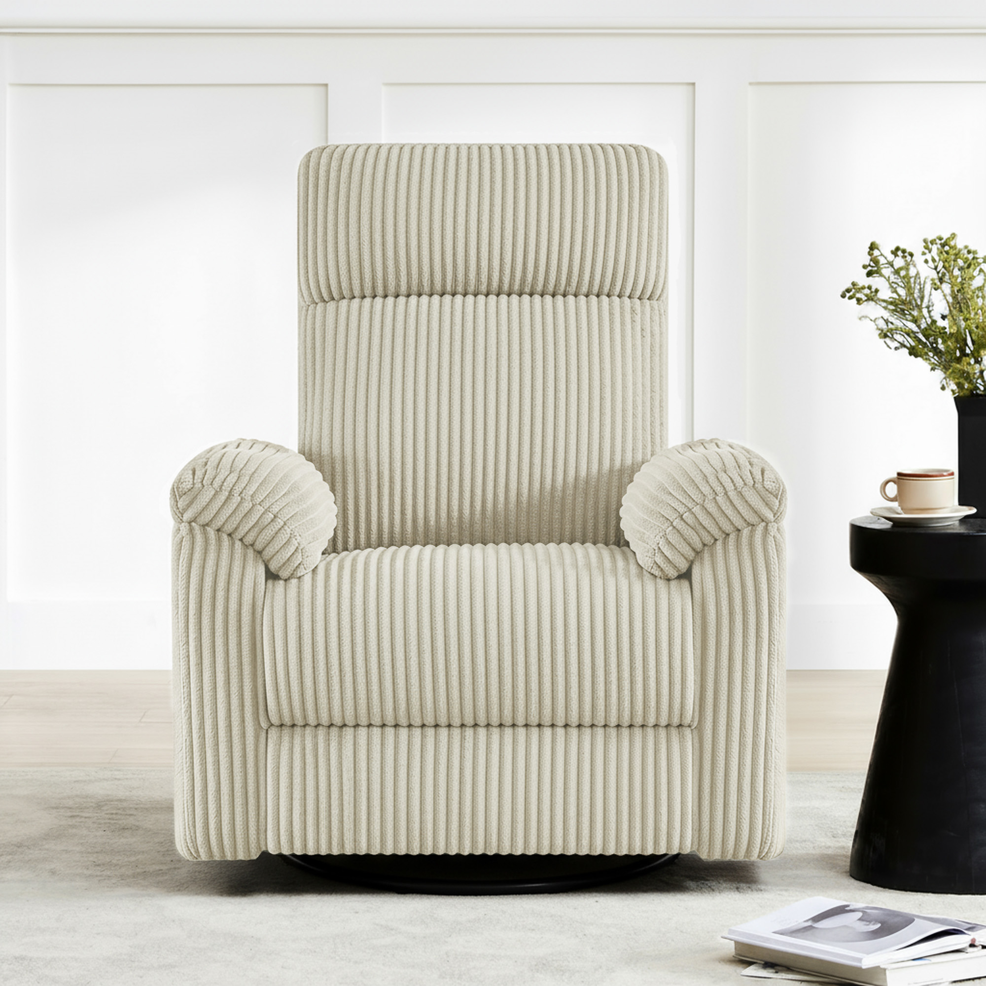 Spruce & SpringManual Swivel Glider Recliner with Three Recline Positions, Cream