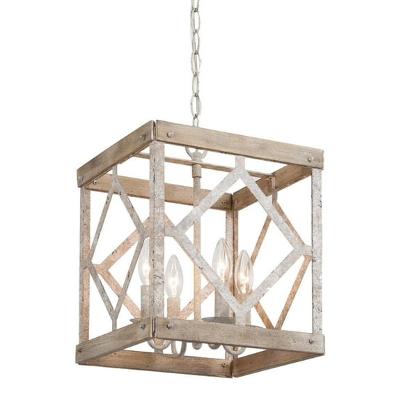 LNC 4-Light Farmhouse Antique White Wood And Square Shade LED Chandelier