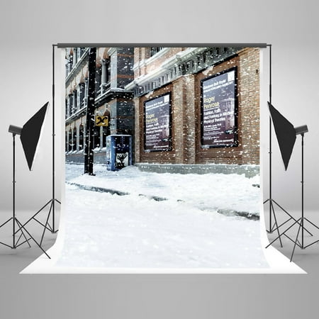 Image of MOHome 5x7ft Backdrop for Photographers Snow Covered Street Photo Background Retro Style Backdrops for Studio Props
