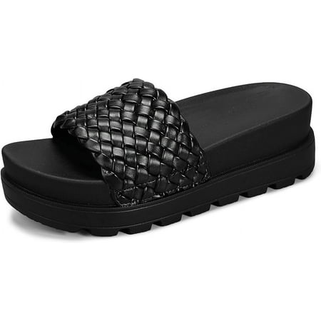 

ZBCHLS Women s Platform Sandals Braided Strap Flatform Slide Open Toe Casual Summer Beach Outdoor Wedge Woven Belt Slipper