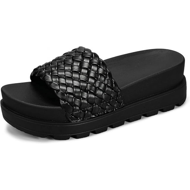 Sandales à Plateforme pour Femmes Bride Tressée Plateforme Ouverte Décontractée Été Plage Extérieure Talon Compensé Chausson pour Femmes Filles