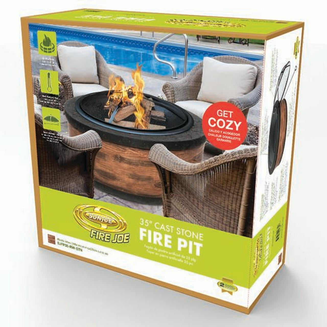 Sun Joe Sjfp35 Rw Stn Fire Joe 35 Rustic Wood Cast Stone Fire Pit