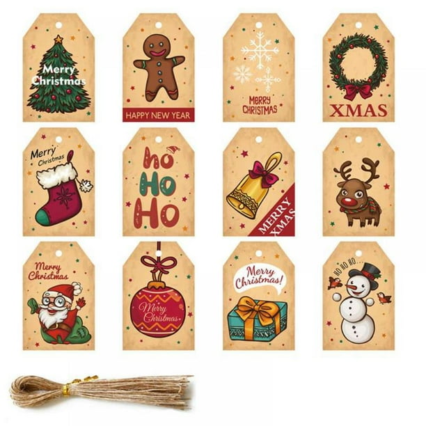 Hamlinson 48 Pieces Cardboard Christmas Gift Tags with String Retro Cute  Xmas Hang Labels with Holes Christmas Decoration Tags for Diy Xmas Holiday  ...