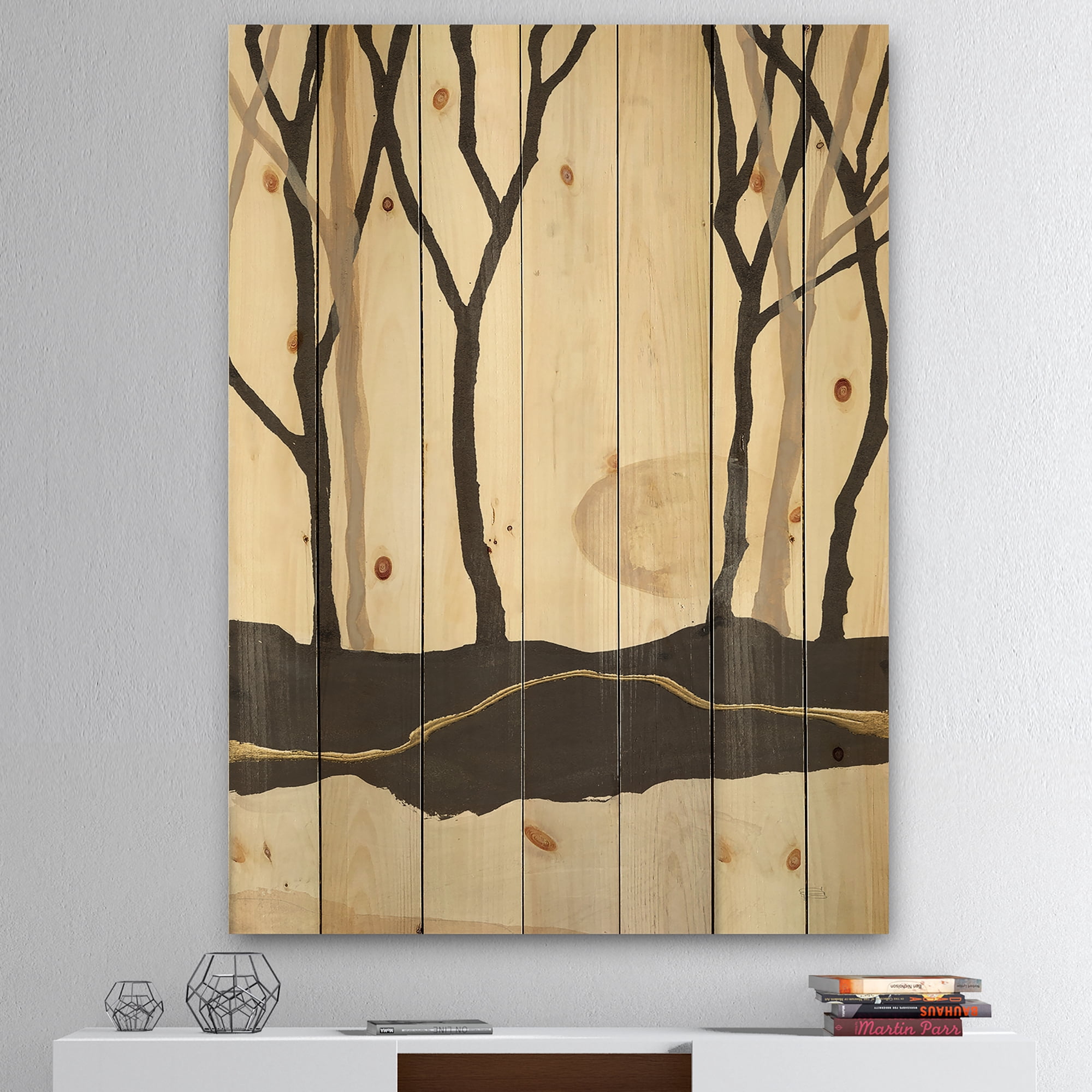 Designart 'Forest Silhouette III' Modern Farmhouse Print on Natural Pine Wood
