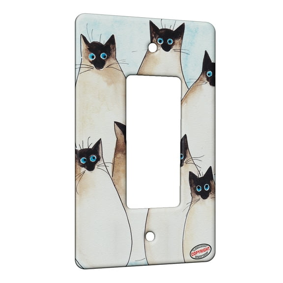 KuzmarK™ 1 Gang Rocker Wall Plate - Seven Silly Siamese Kitties Art by Denise Every