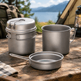 Tmess Kit Titanium Camping Mess Kit 1100ml + 350ml Set for Hiking, Travel, and ...