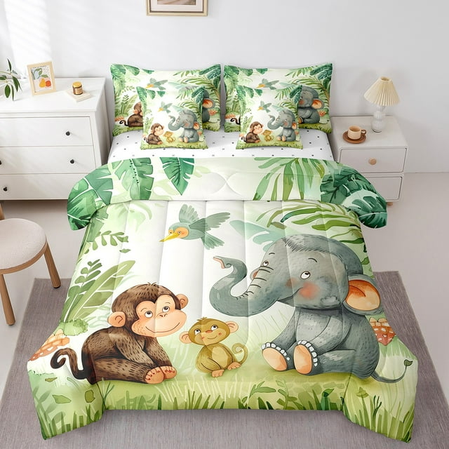 YST Ensemble Douillette 7 Pcs Animaux de Zoo Format Simple, Thème Faune Dessin Animé, Type Douillette et Housse de Couette en Polyester, Simple (1 Unité)