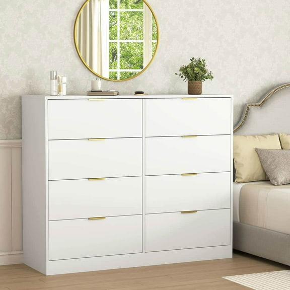 GVN Dresser,Chest of Drawers,8 Drawers Dresser for Bedroom, Wood Bedroom Modern 8 Chest of Drawer for Closet, Living Room, White