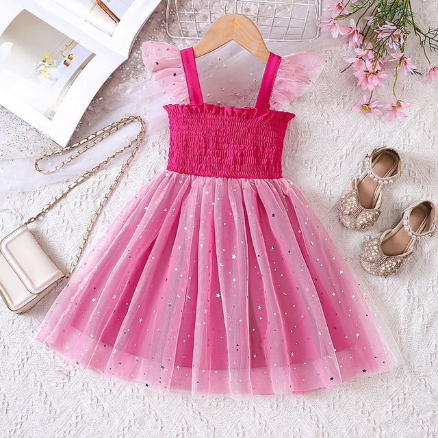 Robe d'Été Décontractée pour Filles Robes Tutu à Volants pour Tout-Petits Filles Robe de Fête Filles Robe en Tulle 4-5 Ans