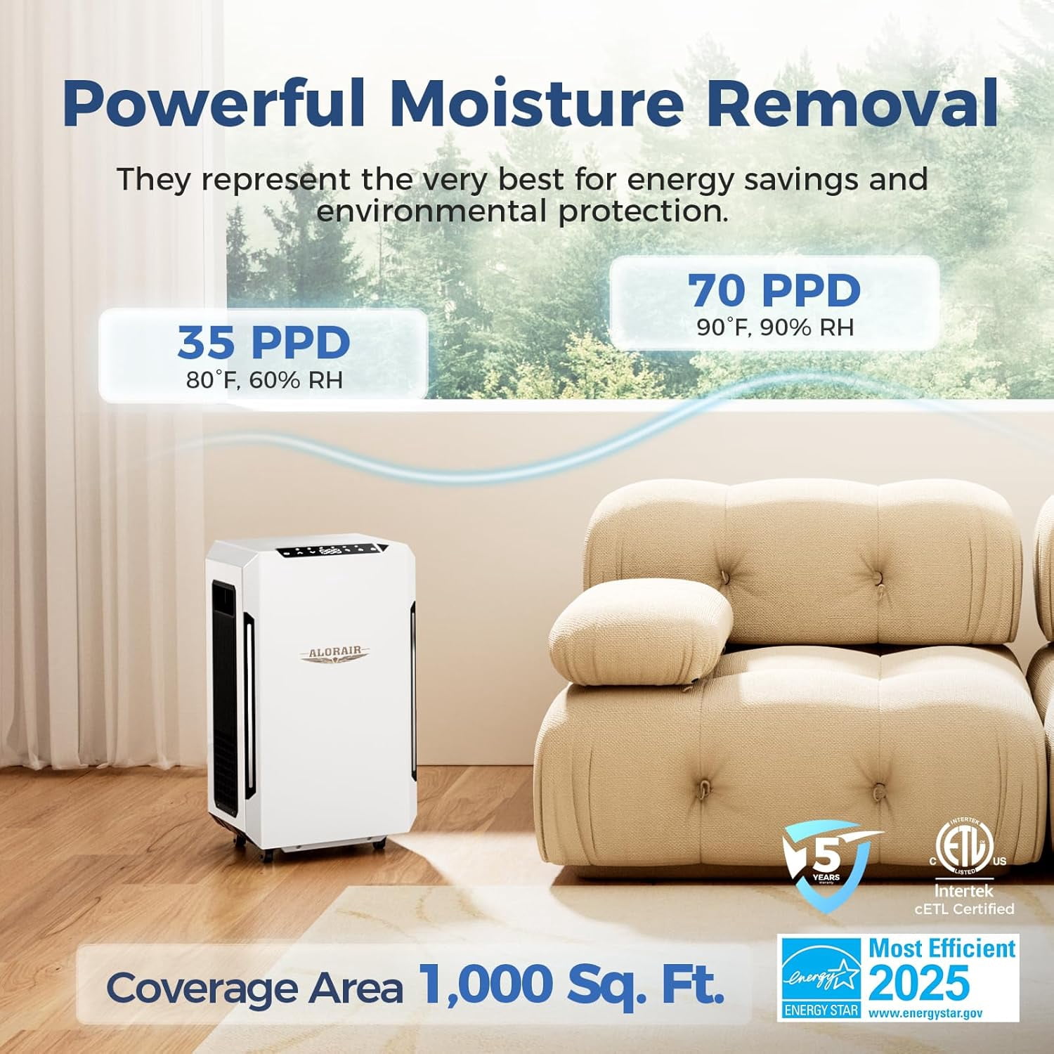 Alorair  Dehumidifier, 70 PPD Commercial & Industrial Dehumidifier Fit for 1,000 Sq.Ft. Spaces with Pump SLGR Tech for Bedroom, Basement, Bathroom, Garage, Home Moisture Remove
