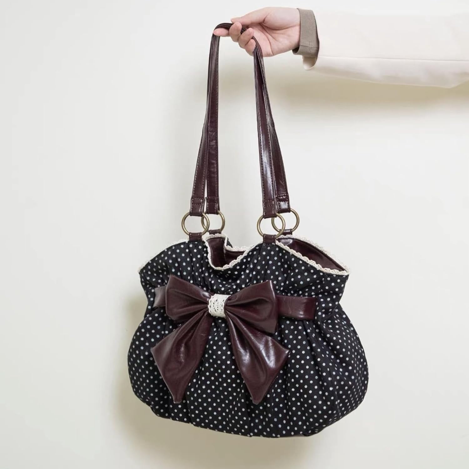 SPEKSEE Polka Dot Purse for Women Vintage Large Capacity Bow HandBag J Fashion Harajuku Gyaru Kawai Whimsical Accessories