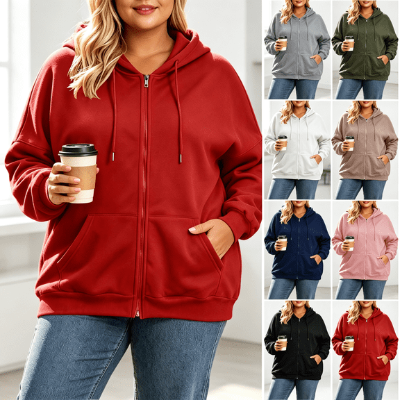 ABSUYY Plus Size Hoodie Jacket for Women,Lightweight Long Sleeve Loungewear Sweatshirt with Pockets, Wine,Size 5XL