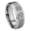 Tungsten Etched Lord's Prayer Cross 8mm Brushed Gray Step Edges Men Ring