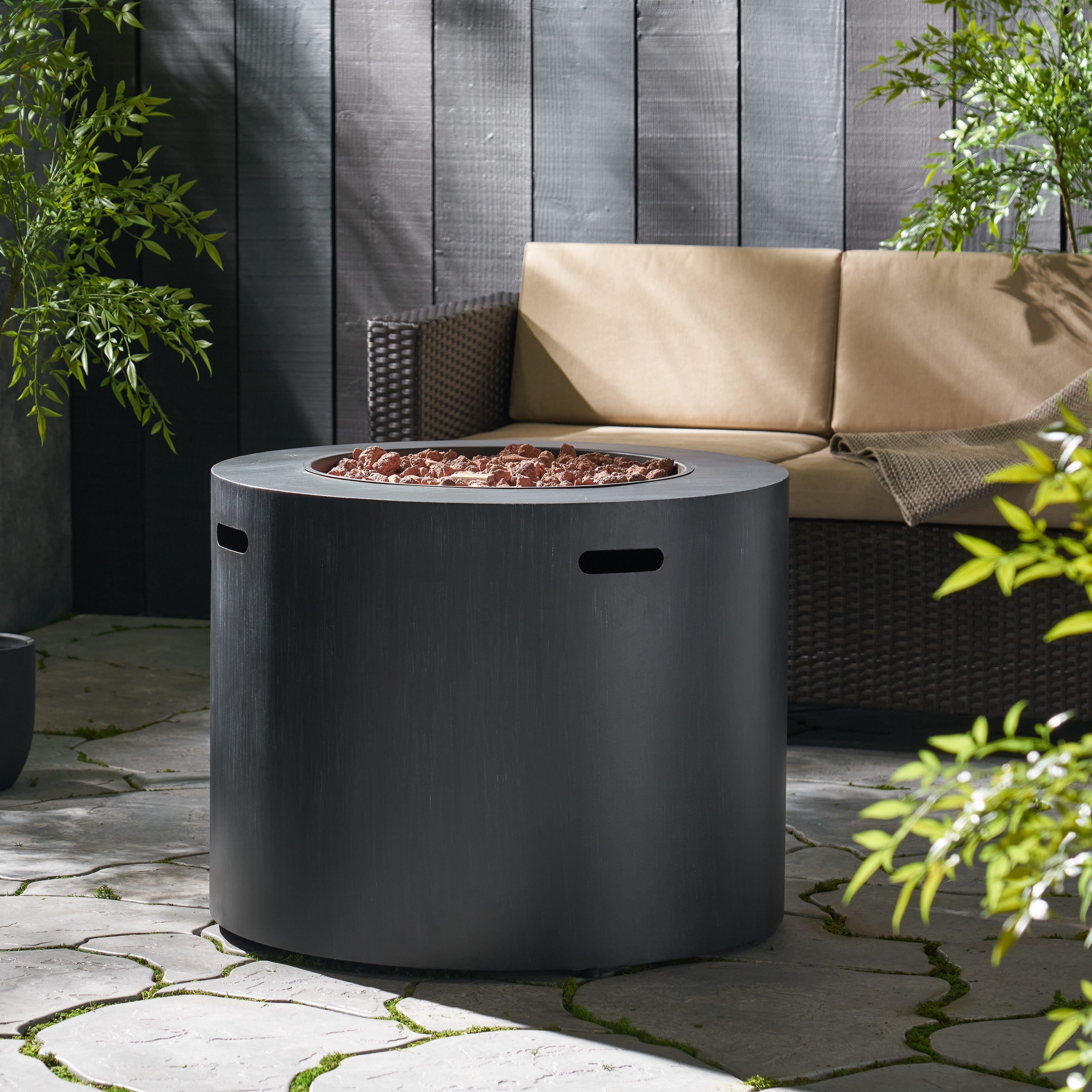 GDF Studio Jasmine Outdoor 50,000 BTU Circular Fire Pit, Brushed Black