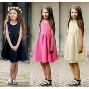 Fashion Princess Baby Toddler Girl Bling Sleeveless Chiffon Bow Dress One-piece Beige Rose Navy Blue 1~4Y