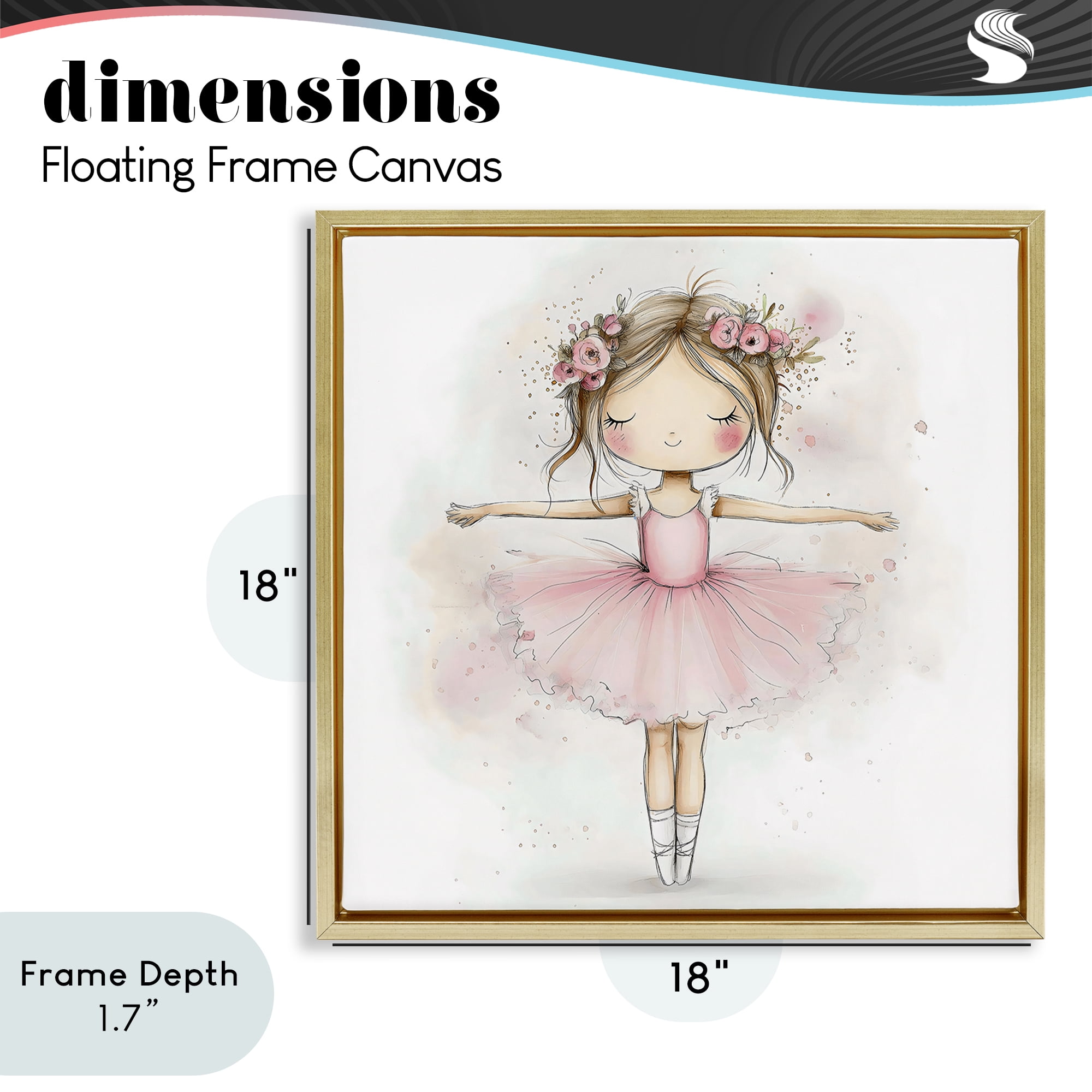 Stupell Industries Flower Ballerina in Pink Tutu Gold Framed Floater Canvas Wall Art, design by Creative Studio
