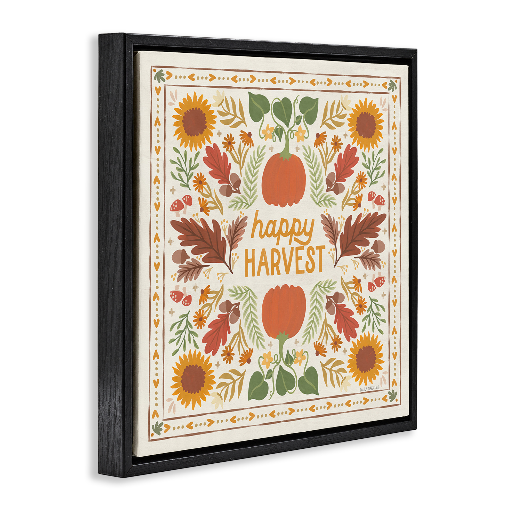 Stupell Industries Happy Harvest Pattern Landscape Painting Black Floater Framed Art Print Wall Art, 18 x 18
