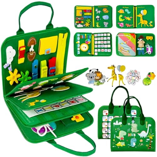 Busy Board Book Montessori Toys for 1 2 3 4 Year Old,Boy Girl Birthday Gifts,Educational Sensory Learning Toys for Toddlers 1-3,Car Airplane Travel Activities Toys for Kids Ages 2-4 Year Old