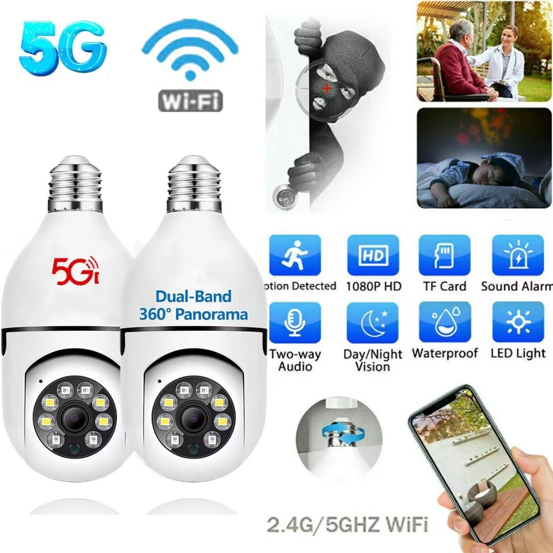 IZENGATE 2Pack E27 Socket Light Bulb Camera Wireless WiFi 2.4Ghz &5Ghz