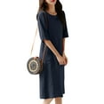 thumbnail image 4 of ZANZEA Cotton Line O-Neck Half Sleeve Side Pockets Mid-Calf Length Dresses Womens, 4 of 6