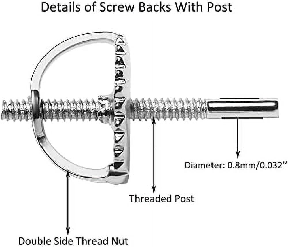 4-Pairs Screw Earring Backs for Diamond Stud Earrings, Stering Silver Threaded Screw On Earring Back, Hypoallergenic Secure Earring Screw Backs Replacement Post Sizes .032"