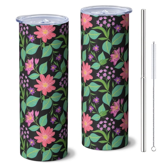 Pioneer Flower Floral Print Pattern 20oz Skinny Tumbler with Straw & Lid, Double Wall Vacuum Insulated Cup, Leak-Proof, Cup Holder Friendly, Hot 6H Cold 12H