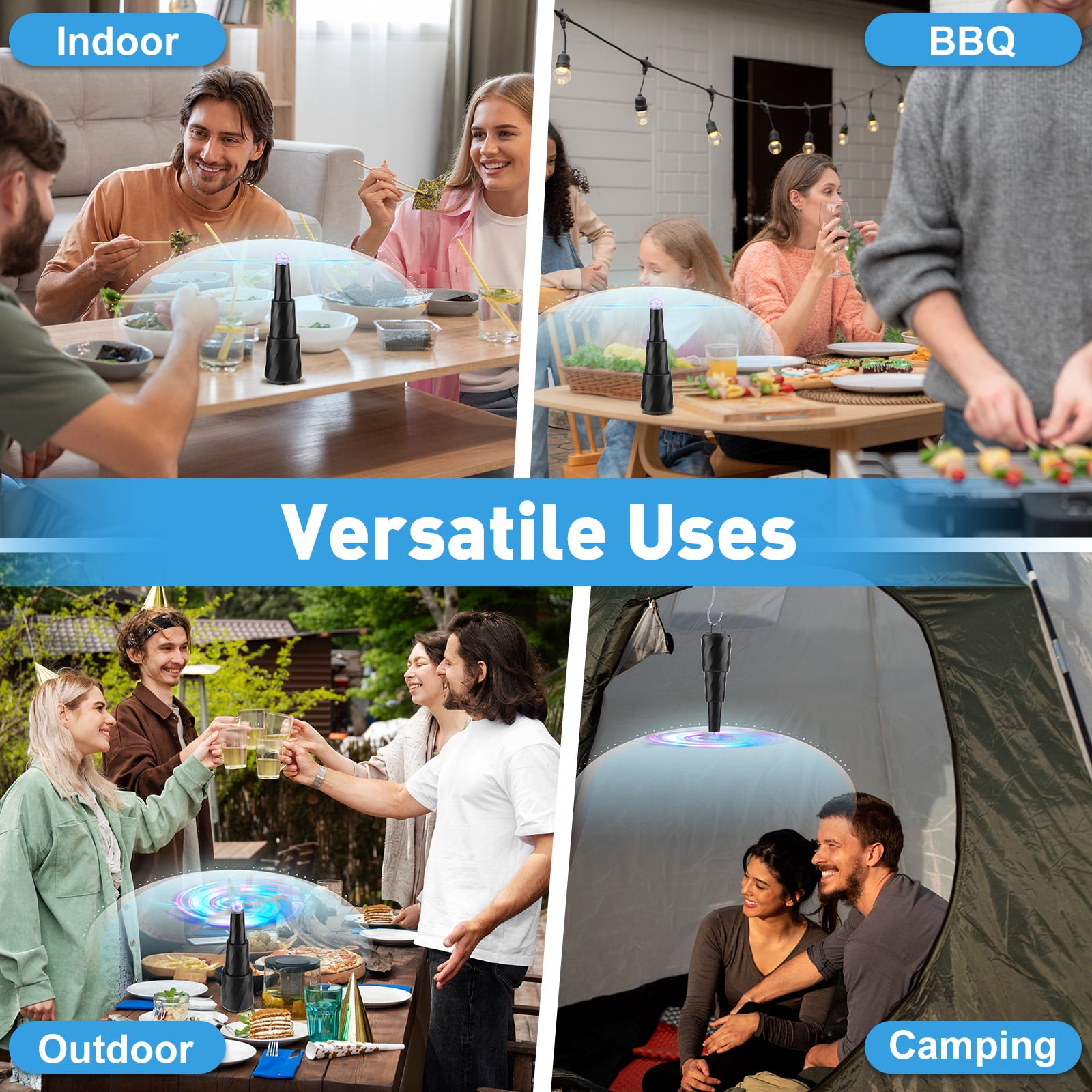 Fly Fans for Table, Retractable Food Fan for Indoor Outdoor Meals, Portable Table Fans with Holographic Blades Keep Flies Away, Batteries Powered for Picnic, Restaurant, Party, Home, BBQ