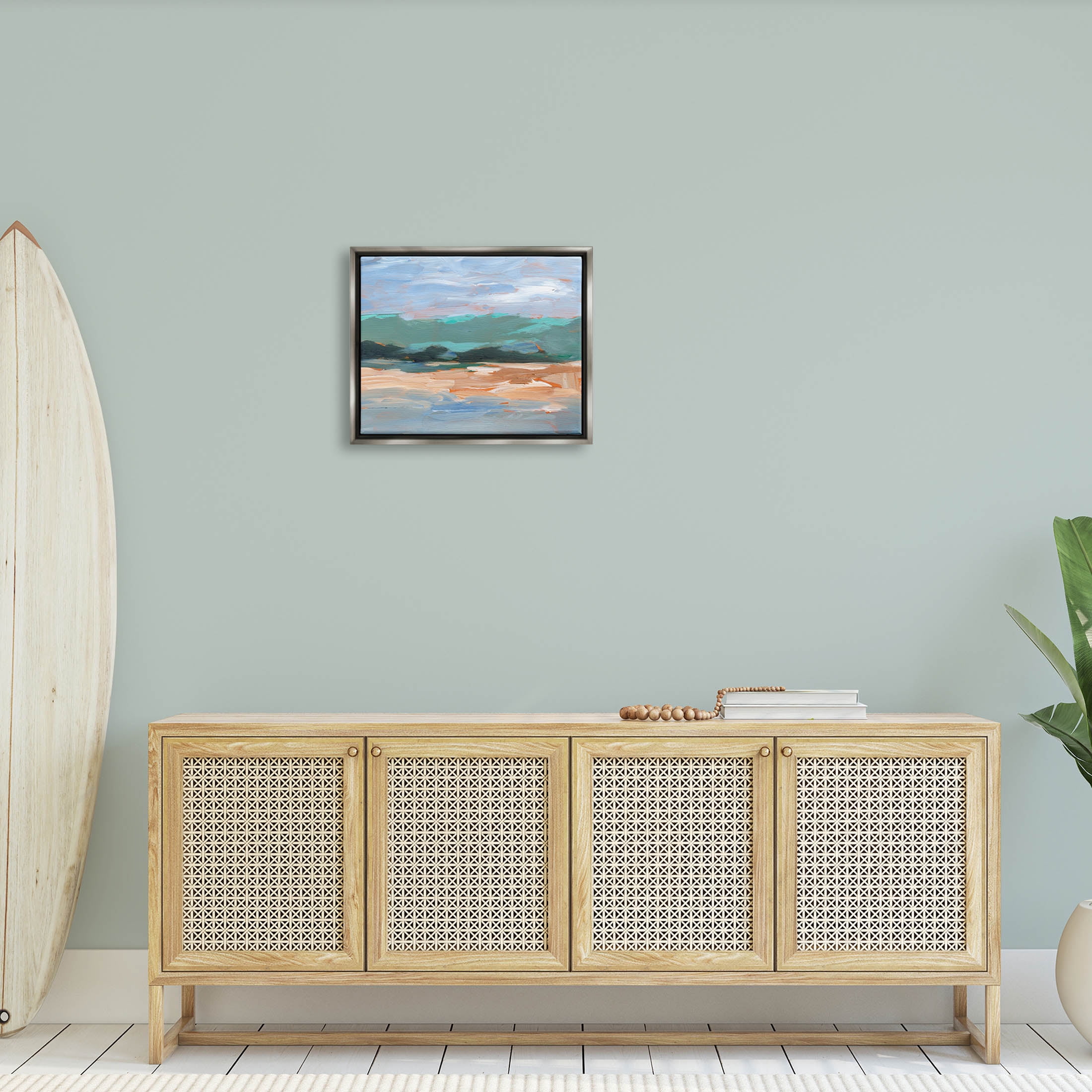 Modern Lake Brushed Scenery Landscape Painting Luster Gray Framed Art Print Wall Art