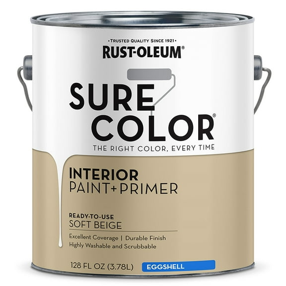 4-Pack of 1 gal Rust-Oleum 380222 Soft Beige Sure Color Interior Paint   Primer, Eggshell