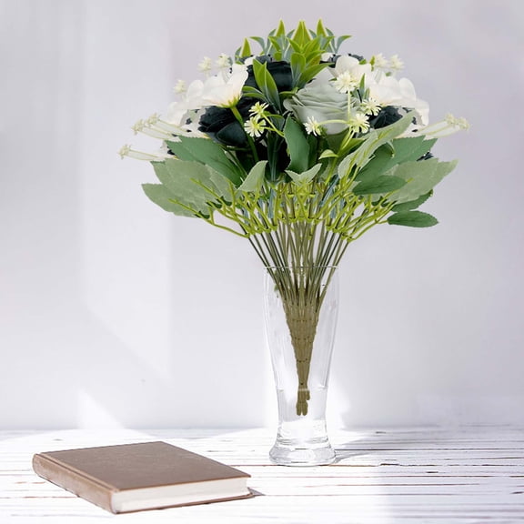 HCBY Artificial Rose Silk Flowers Bouquets with Green Eucalyptus Plant for Bride Bridesmaid Centerpieces Floral Arrangement Home Decoration (Blue 11")