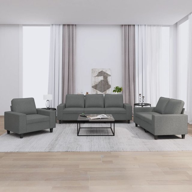 vidaXL 3 Piece Sofa Set Dark Grey Fabric