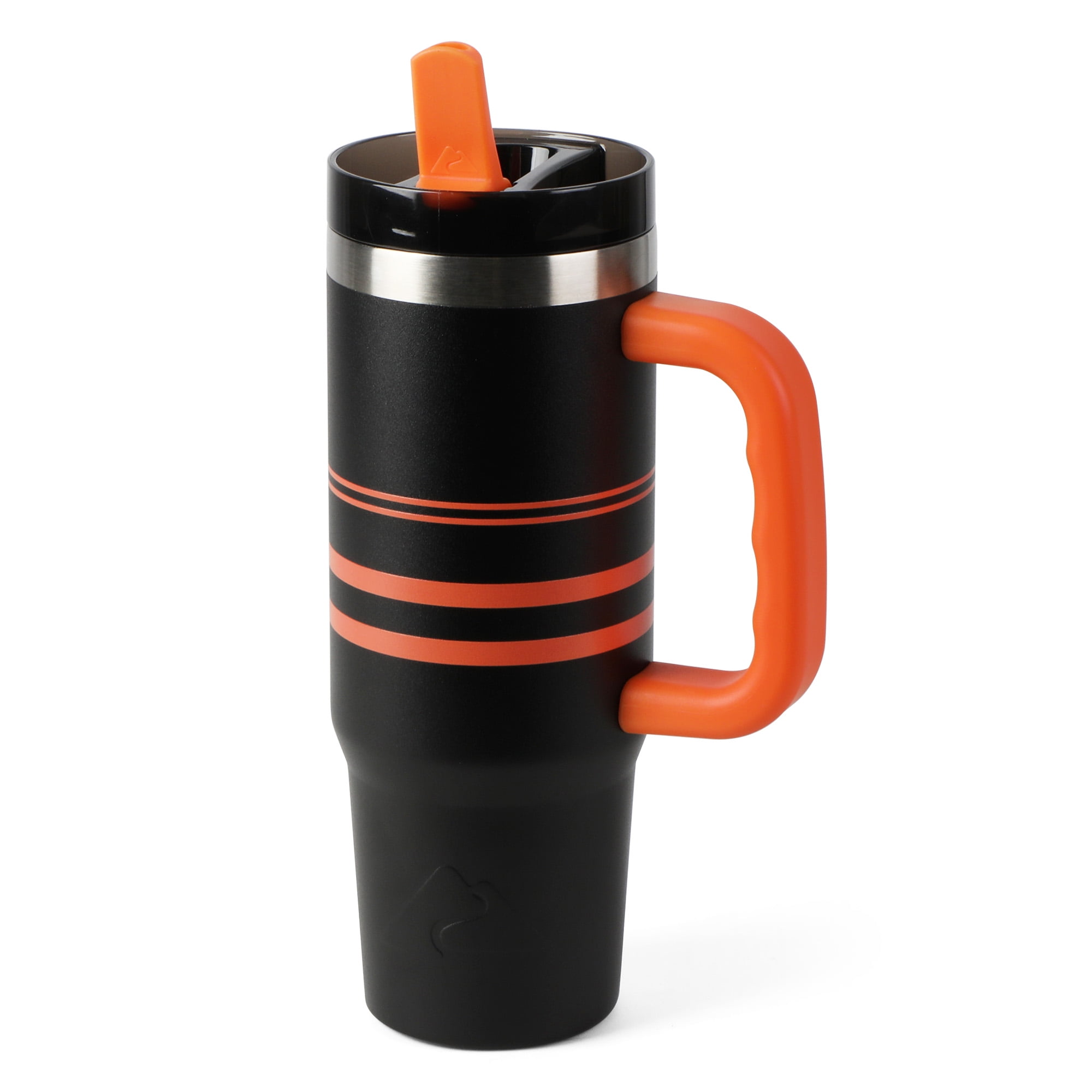 Ozark Trail 30 oz Stainless Steel Insulated Varsity Tumbler with Handle, Black and Orange Stripe