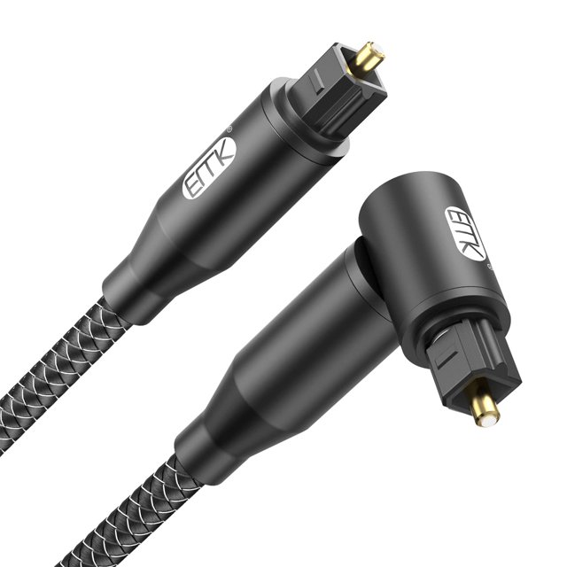 REJODA-90 Degree Optical Audio Cable Right Angle Nylon Braided Optical Cable 360 Degree Rotatable Digital Optic Toslink Cable for Sound Bar, TV, PS4, Home Theater (3 Feet/1M, 90 Degree Optical, Blac