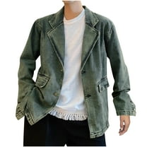 Mens Denim Jacket Qiggri Men's Solid Color Casual Lapel Collar Long Sleeved Button Denim Jacket