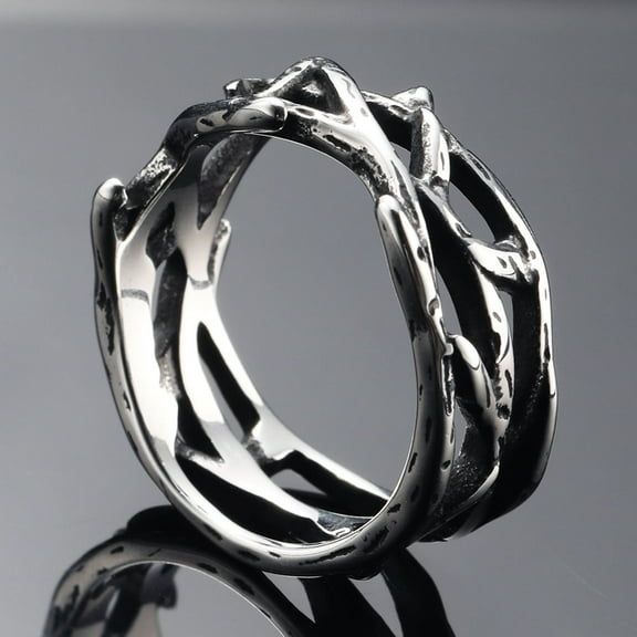 304 Stainless Steel Finger Rings Vintage Branch Thorn Crown Stainless Steel color Size 7(17.3mm)