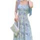 thumbnail image 1 of Vestido largo con tirantes finos, vestido largo floral dulce sin mangas para citas, compras, viajes en la playa, 1 of 8