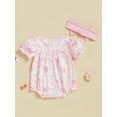 thumbnail image 6 of BemeyourBBs Baby Girl Bow Print Romper Ruffle Sleeve Bodysuit with Bow Headband, 6 of 9