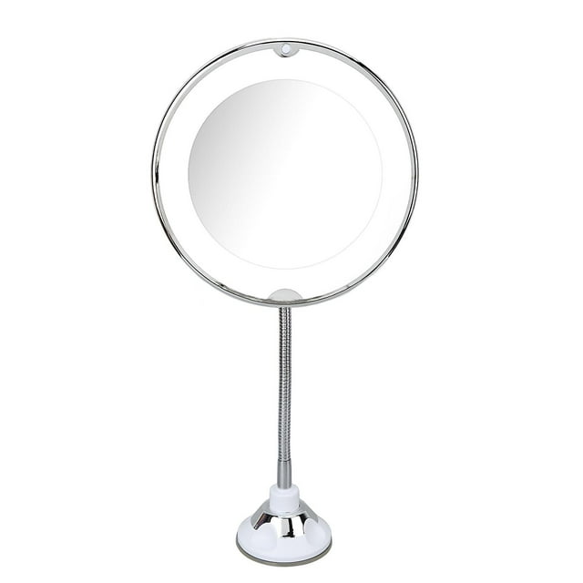 8 Inch Suction Cup Makeup Mirror 10x Magnification with LED White Light, 10x Magnifying Suction Cup Cosmetic Mirror for Makeup