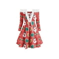 thumbnail image 1 of Seyurigaoka Winter Women Juniors Long Sleeve Dress Off-shoulder Christmas Element Printed Dress, 1 of 4