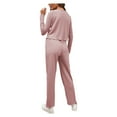 thumbnail image 4 of Women's Knit 2 Piece Outfit Long Sleeve Button V Neck Knit Pullover Sweater Top and Loose Long Pants Lounge Pajamas Sets, 4 of 5