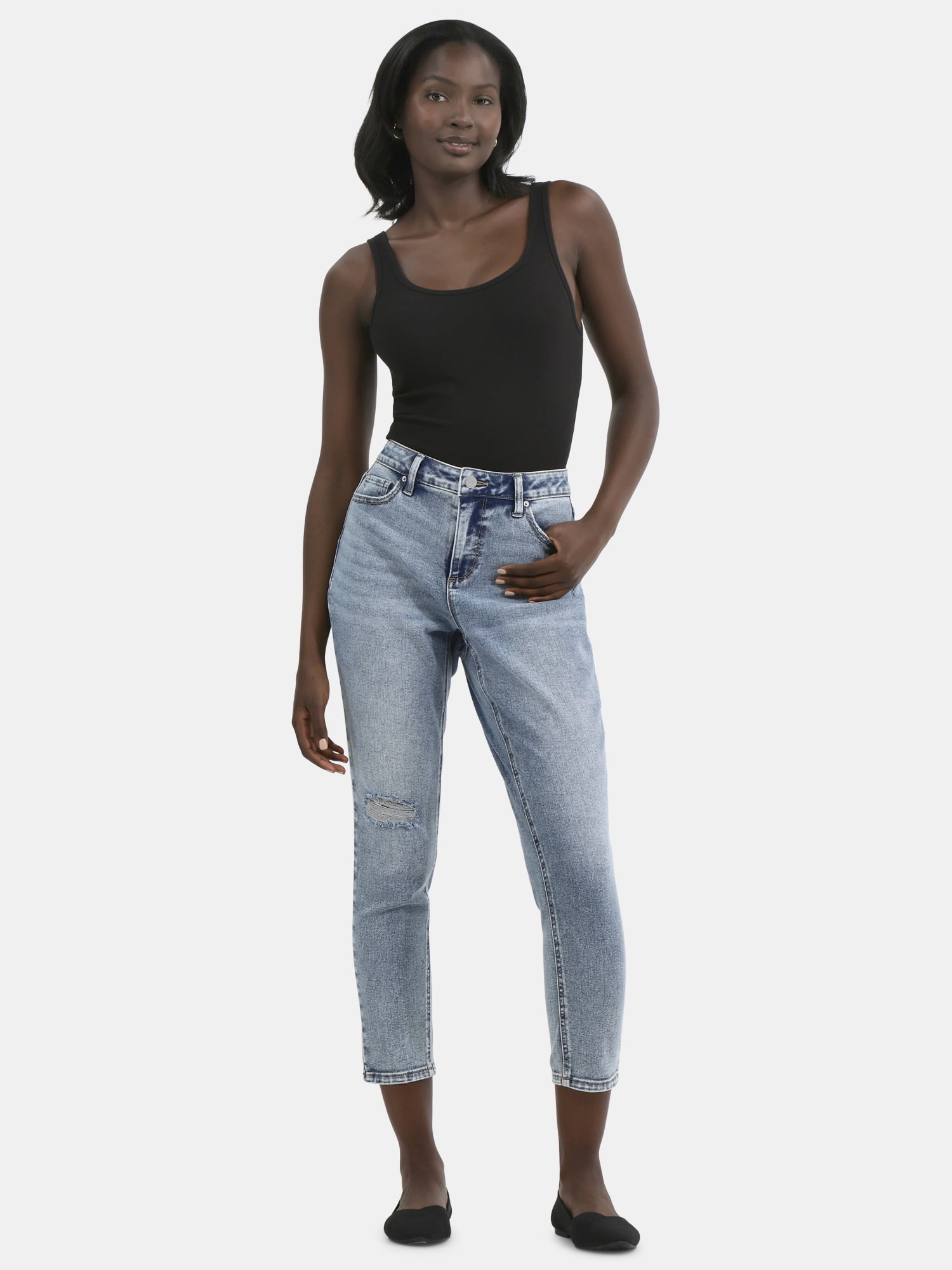 Time and Tru Women's High Rise Mom Jeans, 27" Inseam, Sizes 0-20